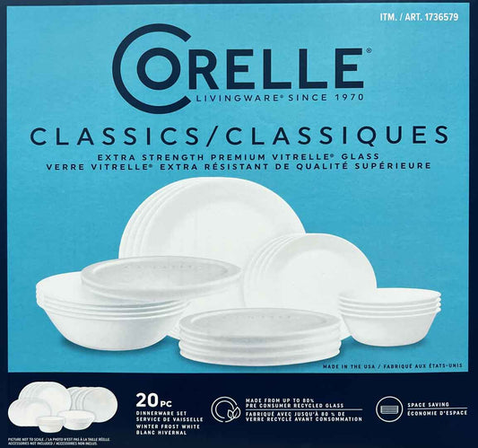 Corelle Classic 20 Piece White Dinnerware Set