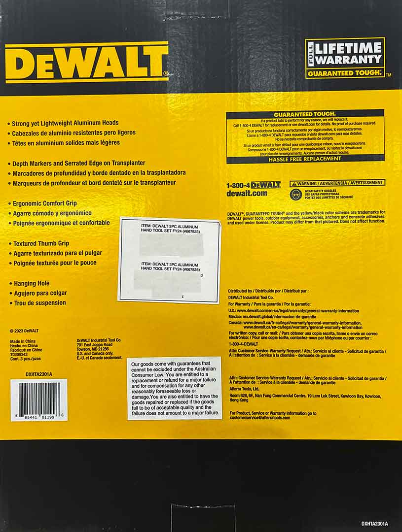 Dewalt 3 Piece Set | Trowel, Transplater and weeder tool set